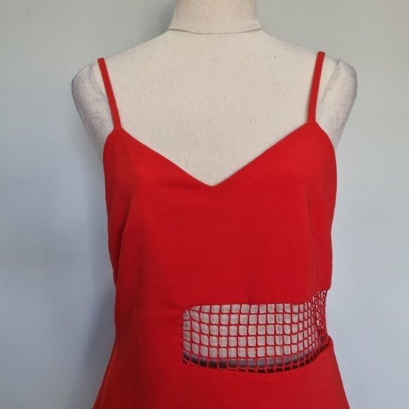 By Johnny Red V-Neck Mesh Panel Sheath Midi Dres Size 12 - Picture 5 of 8